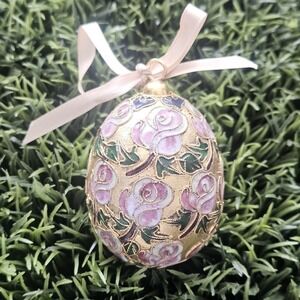Cloisonne Floral Easter Egg 3" Vintage Ornate Beauty With Hook On Top